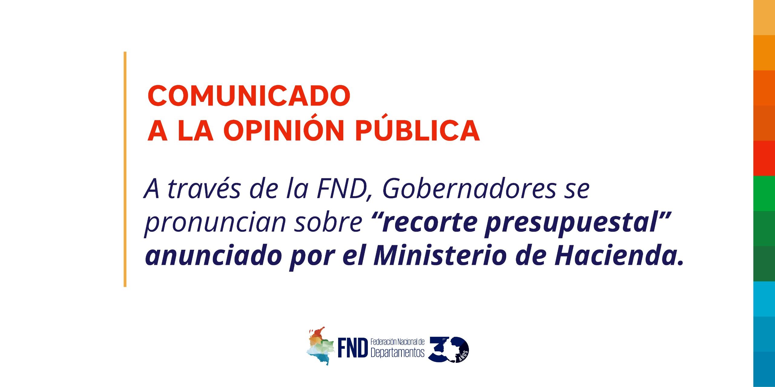 A través de la FND, Gobernadores se pronuncian sobre “recorte presupuestal” anunciado por el Ministerio de Hacienda image